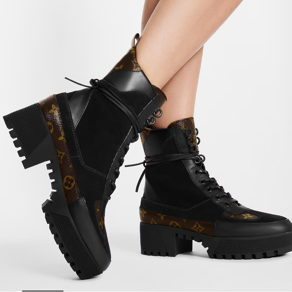 Authentic Louis Vuitton Black Combat Moto Boots with Lug Sole